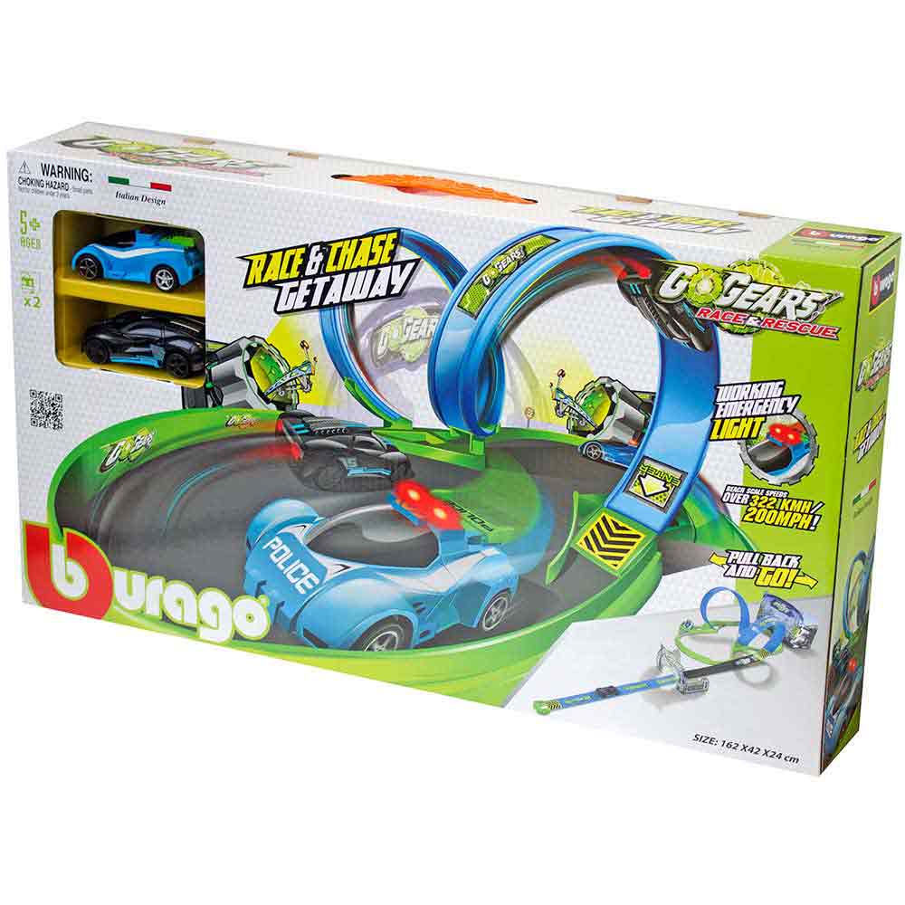 BURAGO GO GEARS RACE & CHASE GETAWAY PLAYSET, INCL. 2 CARS, TRY ME 