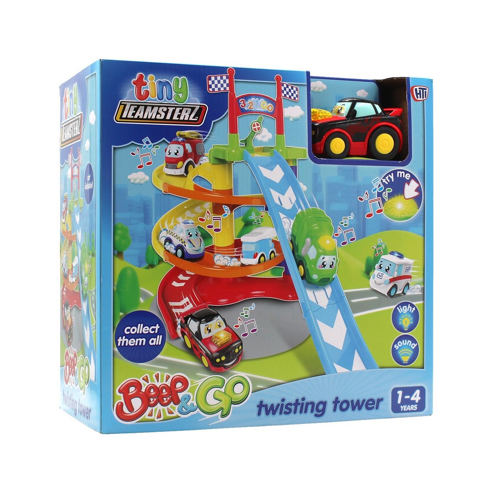 HL1425002 TINY TEAMSTERZ BEEP AND GO TWISTING TOWER + 1 CAR SET 