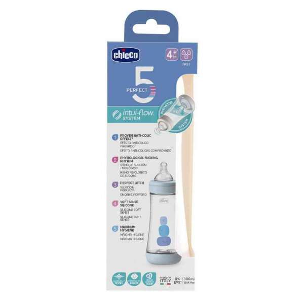 CHICCO BOCICA PERFECT5 300 ML, 4M+, PLAVA 