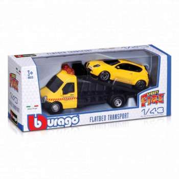 BURAGO 1:43 STREET FIRE FLATBED TRANSPORT 