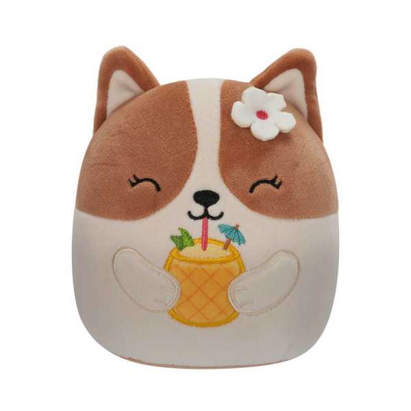 SQU:SQUISHMALLOWS 20 CM W19 - REGINA - SMEDJE-BIJELI KORGI S CVIJETOM 