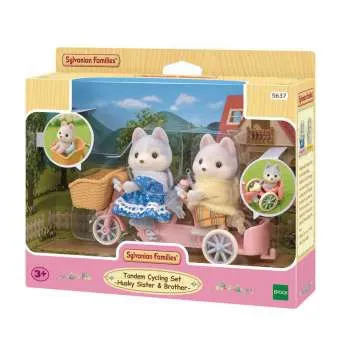 SYLVANIAN TANDEM CYCLING SET HUSKY SISTER & BROTHER 