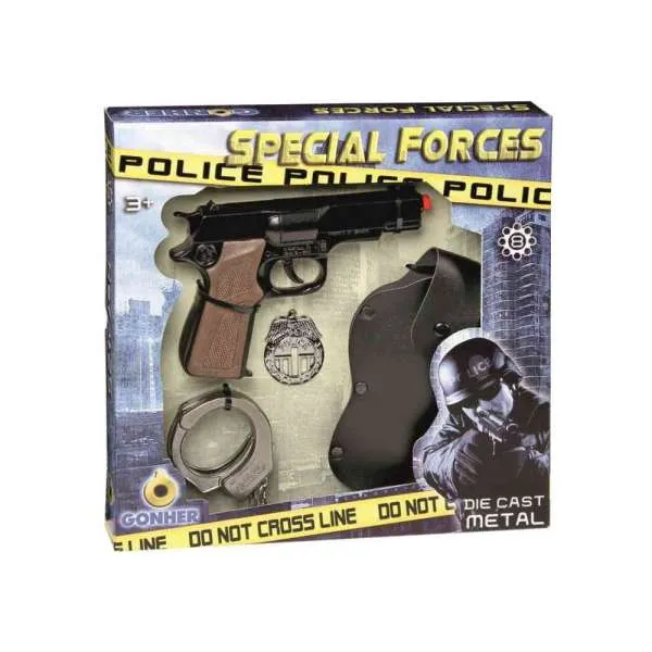 GN42561 POLICIJSKI SET (PIŠTOLJ, FUTROLA, ZNAČKA, LISICE) 8 