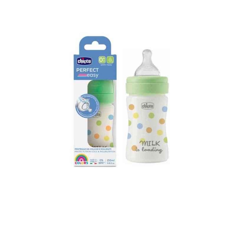CHICCO PLASTICNA BOCICA PERFECT EASY ,ANTI-COLIC,150 ML, SPORI PROTOK, 0M+, UNIV 