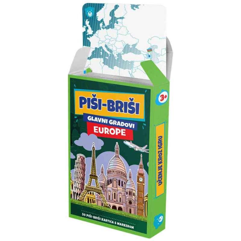 EDUKATIVNE KARTE PISI-BRISI:GLAVI GRADOVI EUROPE+MARKER 