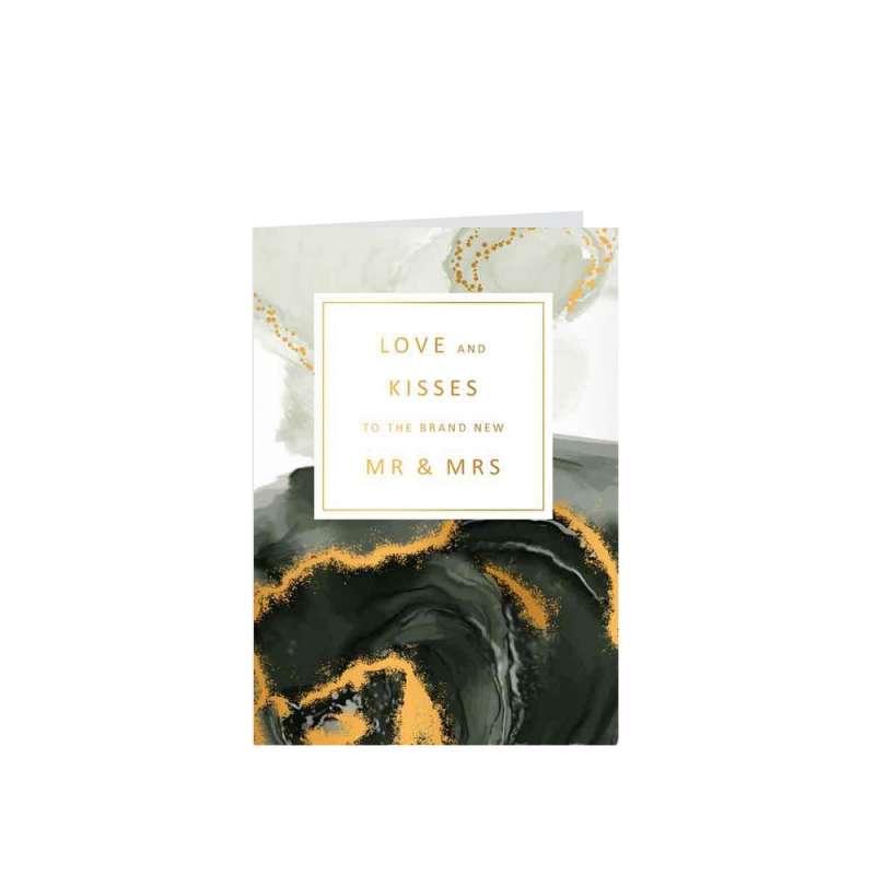 ART31145 ČESTITKA GOLD RUSH LOVE AND KISSES TO THE BRAND NEW MR&MRS