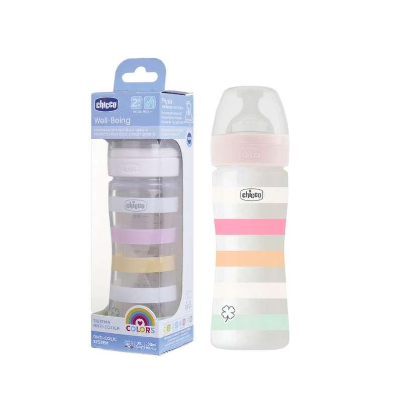 CHICCO PLASTICNA BOCICA WELL BEING, ANTIC.,250 ML,2 RUPE,2M+,ROZA 